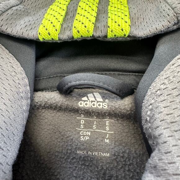 Adidas 3 Striped Logo Gray Neon Green Mens S Full Zip Sweatshirt Hoodie Jacket - Picture 3 of 9